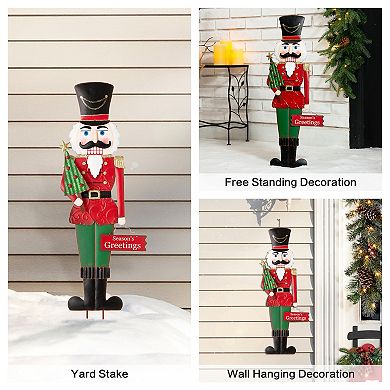 Glitzhome 36inch Metal Yard Sign, Christmas Wall Standing Decoration