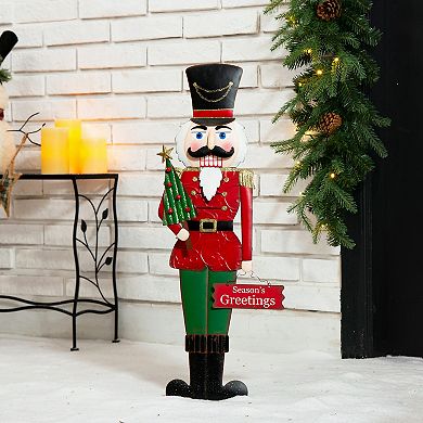 Glitzhome 36inch Metal Yard Sign, Christmas Wall Standing Decoration
