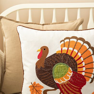 Glitzhome 18"l X 18"w Cotton Embroidered Turkey Pillow Cover