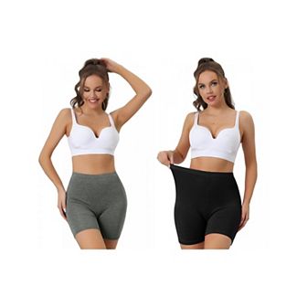 2 Packs Women's Mid-thigh Boxer Underwear Full Coverage Soft Stretch Boyshorts Panties