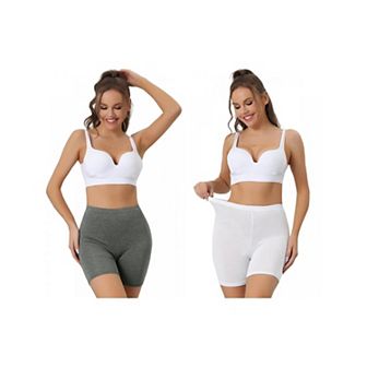 2 Packs Women's Mid-thigh Boxer Underwear Full Coverage Soft Stretch Boyshorts Panties
