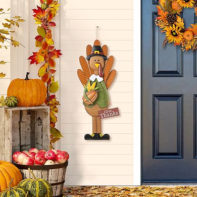 Glitzhome 36"H Metal Pilgrim Decorative Yard Signs, Thanksgiving Wall Decor Hanging Ornament