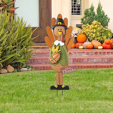 Glitzhome 36"H Metal Pilgrim Decorative Yard Signs, Thanksgiving Wall Decor Hanging Ornament