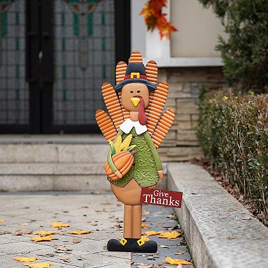 Glitzhome 36"H Metal Pilgrim Decorative Yard Signs, Thanksgiving Wall Decor Hanging Ornament