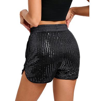 Womens Shorts Sequin High Waist Mini Shorts Glitter Dance Hip Sparkle Party Disco
