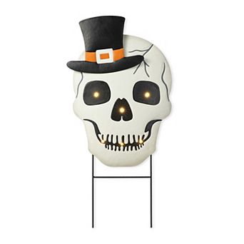 Glitzhome 38"h Lighted Halloween Metal Skull Yard Stake