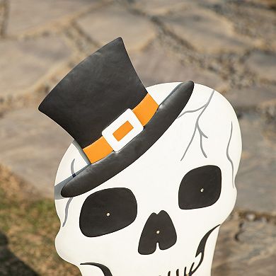 Glitzhome 38"h Lighted Halloween Metal Skull Yard Stake