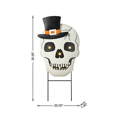 Glitzhome 38"h Lighted Halloween Metal Skull Yard Stake