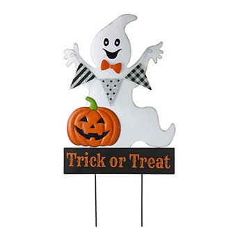 Glitzhome 32"H Ghost Yard Stake, Lighted Halloween Metal Hanging Decor