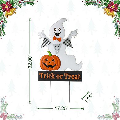 Glitzhome 32"H Ghost Yard Stake, Lighted Halloween Metal Hanging Decor