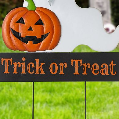 Glitzhome 32"H Ghost Yard Stake, Lighted Halloween Metal Hanging Decor