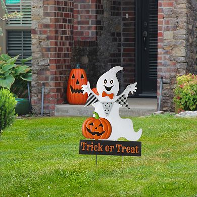 Glitzhome 32"H Ghost Yard Stake, Lighted Halloween Metal Hanging Decor