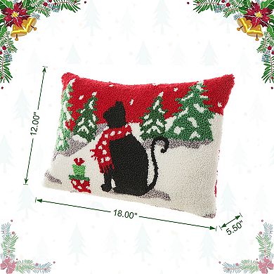 Glitzhome Hooked Christmas Pillow, Christmas Throw Pillows Cushion, 18" Lx12 H