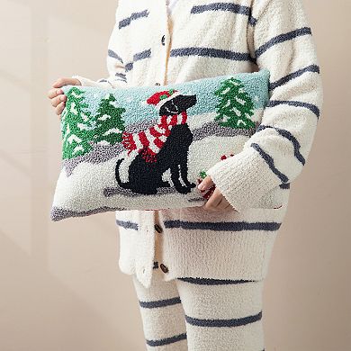 Glitzhome Hooked Christmas Pillow, Christmas Throw Pillows Cushion, 18" Lx12 H
