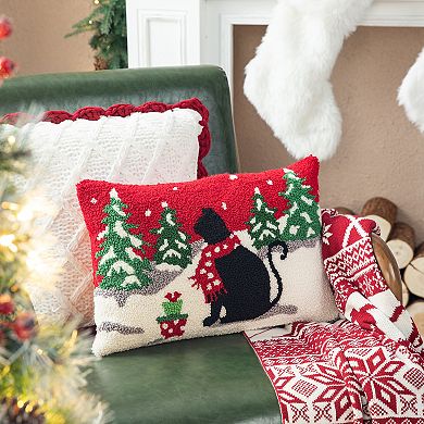 Glitzhome Hooked Christmas Pillow, Christmas Throw Pillows Cushion, 18" Lx12 H