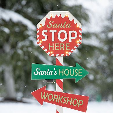 Glitzhome 41.75"h Lighted Wooden "santa Stop Here" Yard Stake