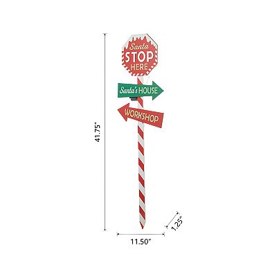 Glitzhome 41.75"h Lighted Wooden "santa Stop Here" Yard Stake