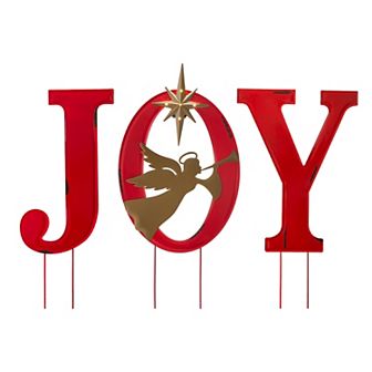 Glitzhome Christmas Outdoor Nativity Scene, 36" H Lighted Metal Joy Angel Yard Stake