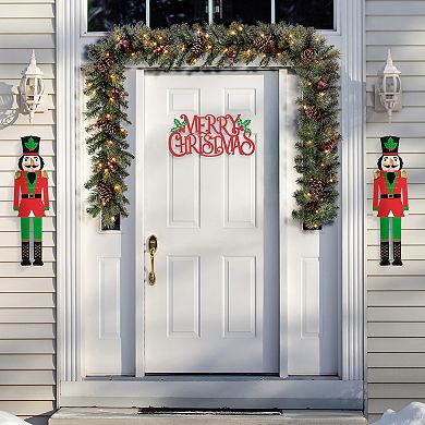 Glitzhome Set Of 2 Metal Nutcracker And Merry Christmas Yard Stake