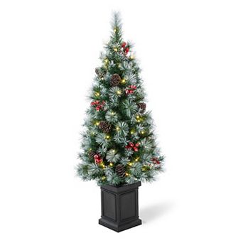 Glithome 4ft Pre-lit Pine Artificial Christmas Porch Tree, Xmas Porch Tree With 80 Warm White Lights