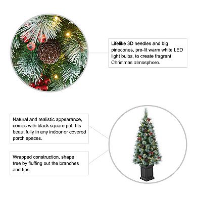 Glithome 4ft Pre-lit Pine Artificial Christmas Porch Tree, Xmas Porch Tree With 80 Warm White Lights