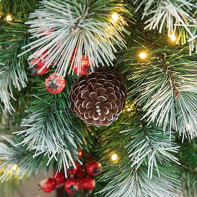 Glithome 4ft Pre-lit Pine Artificial Christmas Porch Tree, Xmas Porch Tree With 80 Warm White Lights