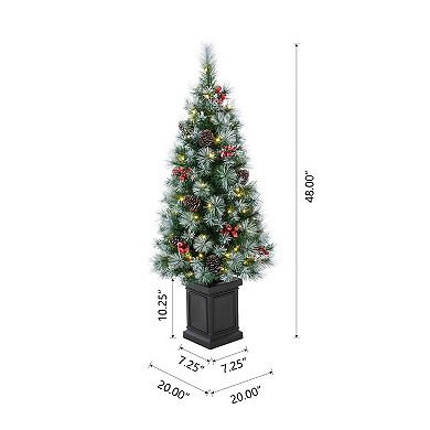 Glithome 4ft Pre-lit Pine Artificial Christmas Porch Tree, Xmas Porch Tree With 80 Warm White Lights