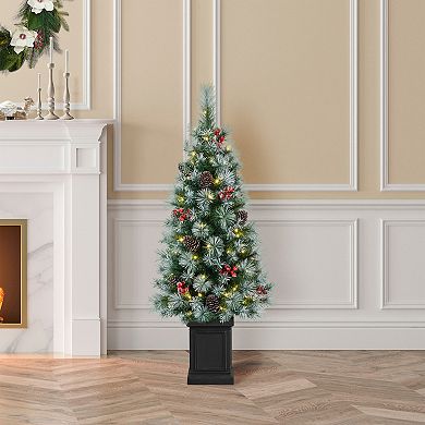 Glithome 4ft Pre-lit Pine Artificial Christmas Porch Tree, Xmas Porch Tree With 80 Warm White Lights