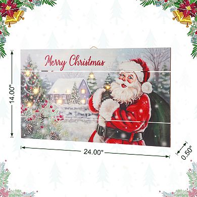 Glitzhome Rustic Christmas Wall Sign with Lights, 24 x 14 Inches