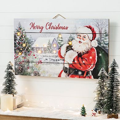 Glitzhome Rustic Christmas Wall Sign with Lights, 24 x 14 Inches