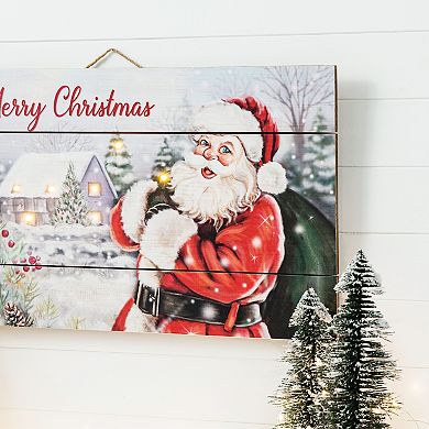 Glitzhome Rustic Christmas Wall Sign with Lights, 24 x 14 Inches