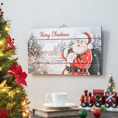 Glitzhome Rustic Christmas Wall Sign with Lights, 24 x 14 Inches