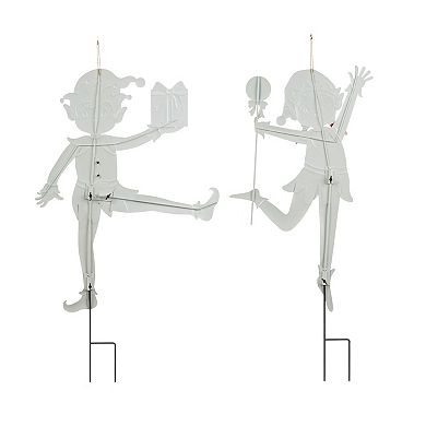 Glitzhome Set of 2 Metal Dancing Elf Yard Sign Stake, 35.75" H Christmas Wall Hanging Decoration