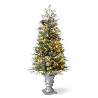 Glithome 4ft Pre-lit Pine Artificial Christmas Porch Tree, Fake Tree With 130 Warm White Lights
