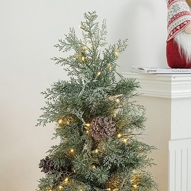 Glithome 4ft Pre-lit Pine Artificial Christmas Porch Tree, Fake Tree With 130 Warm White Lights