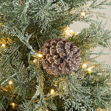 Glithome 4ft Pre-lit Pine Artificial Christmas Porch Tree, Fake Tree With 130 Warm White Lights