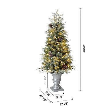 Glithome 4ft Pre-lit Pine Artificial Christmas Porch Tree, Fake Tree With 130 Warm White Lights