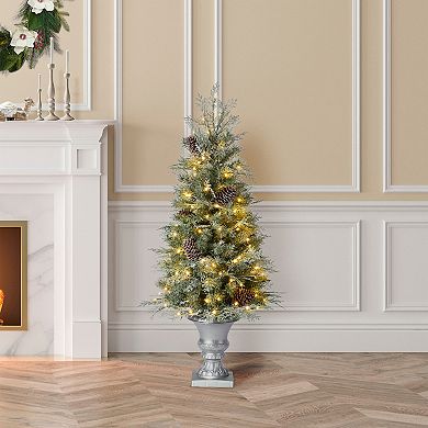 Glithome 4ft Pre-lit Pine Artificial Christmas Porch Tree, Fake Tree With 130 Warm White Lights