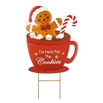 Glitzhome Gingerbread Man Garden Yard Stake, 30.25" Metal Yard Signs Christmas Hanging Wall Decor