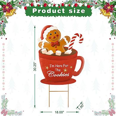 Glitzhome Gingerbread Man Garden Yard Stake, 30.25" Metal Yard Signs Christmas Hanging Wall Decor