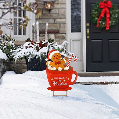 Glitzhome Gingerbread Man Garden Yard Stake, 30.25" Metal Yard Signs Christmas Hanging Wall Decor