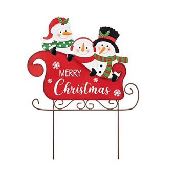 Glitzhome Snowman Garden Yard Stake, 24 in Metal Yard Signs Christmas Hanging Wall Xmas Decor