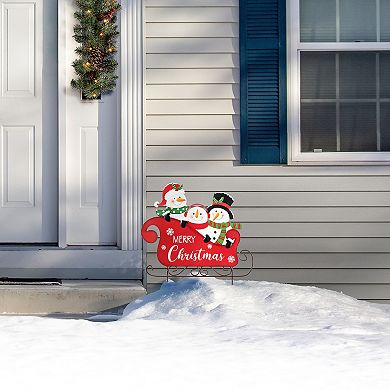 Glitzhome Snowman Garden Yard Stake, 24 Inches Metal Yard Signs Christmas Hanging Wall Xmas Decor