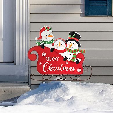 Glitzhome Snowman Garden Yard Stake, 24 Inches Metal Yard Signs Christmas Hanging Wall Xmas Decor