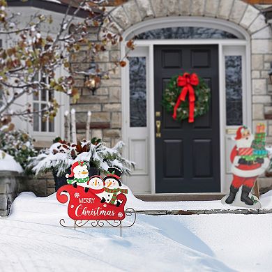 Glitzhome Snowman Garden Yard Stake, 24 Inches Metal Yard Signs Christmas Hanging Wall Xmas Decor