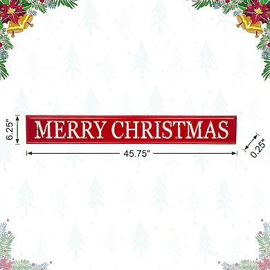Glitzhome 46" L Merry Christmas Wall Art Decor, Enameled Metal Cristmas Hanging Wall Plaques Signs