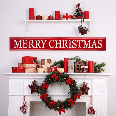 Glitzhome 46" L Merry Christmas Wall Art Decor, Enameled Metal Cristmas Hanging Wall Plaques Signs
