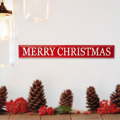 Glitzhome 46" L Merry Christmas Wall Art Decor, Enameled Metal Cristmas Hanging Wall Plaques Signs