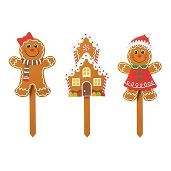 Glitzhome 15" H Wooden Gingerbread Man Christmas Yard Stakes,Set of 3