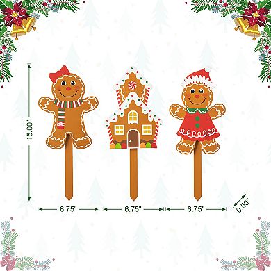Glitzhome 15" H Wooden Gingerbread Man Christmas Yard Stakes,Set of 3